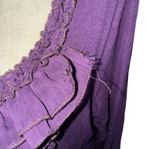 Forever Fashion Petite Solid Purple Round Neck Ruffle quarter Sleeve Spandex PXL - Picture 4 of 9